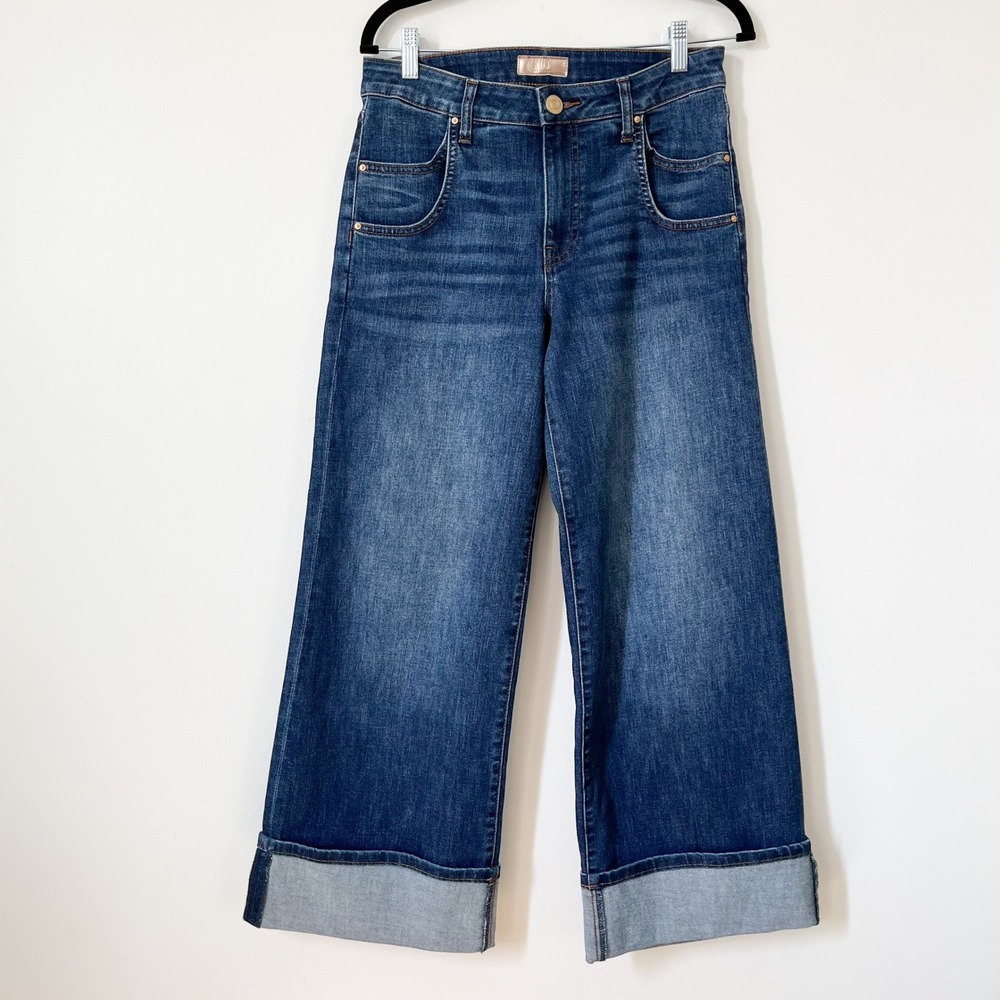 Kut from the Kloth Meg Wide Leg Cuffed Denim Jeans Womens 4
